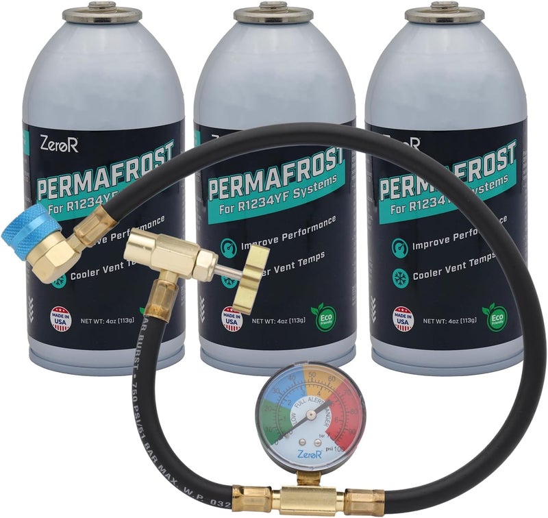 ZeroR Store ® Permafrost for R1234YF AC Systems | Performance Booster | 3 Cans + 24" HD Can Tap Gauge - Image 1
